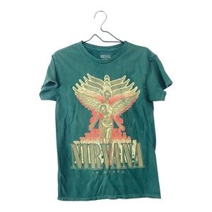 NIRVANA Green 3D Angel Graphic T Shirt Grunge Rocker Tee Size Small Punk NEW